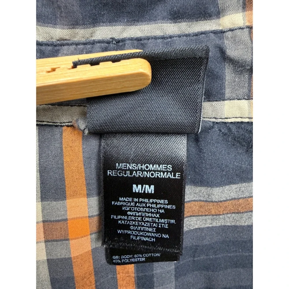 The North Face Mens M Plaid Western Snap Short Sleeve Shirt Black Gray Orange